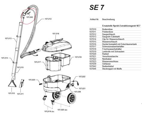 Zubehör/Ersatzteil: Bedienhebel für Sprühextraktionsgerät SE7 | 107042 <br>passend für Sprintus Sprühextraktionsgerät SE7 (67453) Zubehör/Ersatzteil: Bedienhebel für Sprühextraktionsgerät SE7 | 107042 <br>passend für Sprintus Sprühextraktionsgerät SE7 (67453)