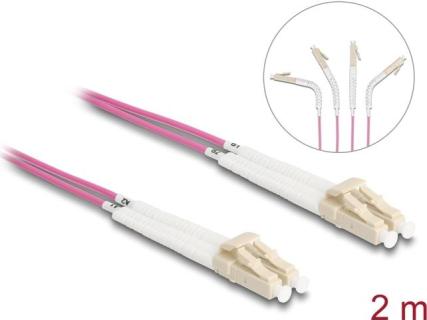 DELOCK LWL Kabel LC Duplex zu LC Duplex Multimode OM4 winkelbar 2 m