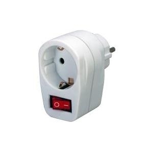 Adapterstecker Schutzkontakt auf 1 Schutzkontakt-Steckdose mit Schalter und Kin