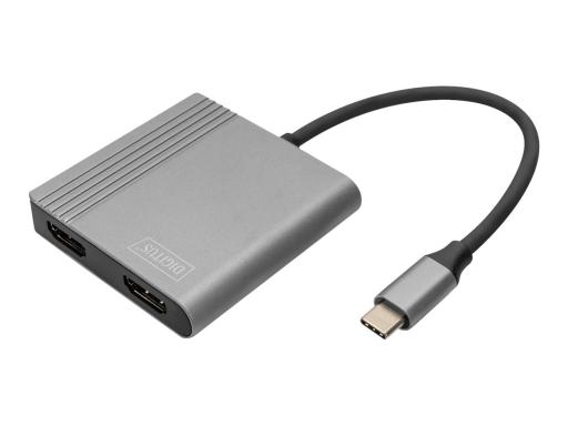 DIGITUS Grafikadapter 2in1, USB-C - 2x HDMI, schwarz/silber