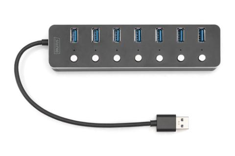 DIGITUS USB 3.0 Hub, 7-Port, schaltbar, Aluminium Gehäuse