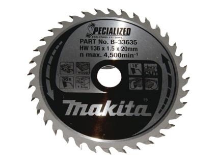 MAKITA SPECIALIZED Kreissägeblatt 136x20x36Z B-33635 Durchmesser: 136 mm Dicke: