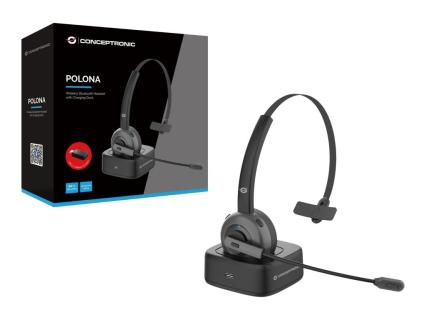 CONCEPTRONIC Headset Wireless Bluetooth mit Ladestation   sw