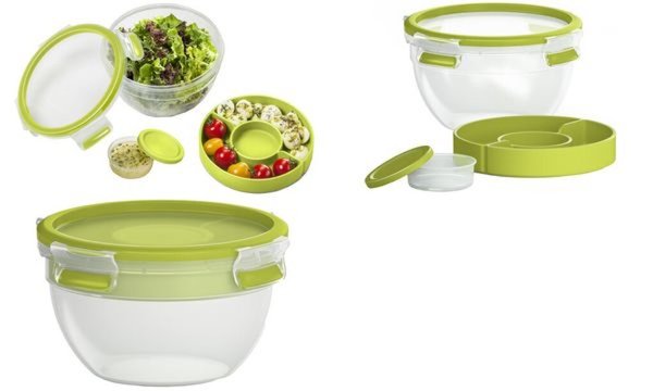 emsa Salatbox CLIP & GO, 1,0 Liter, transparent / grün (6460489)