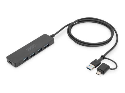 DIGITUS USB 3.0 Hub 4-Port Slim, USB-C Adapter 1,2m Kabel