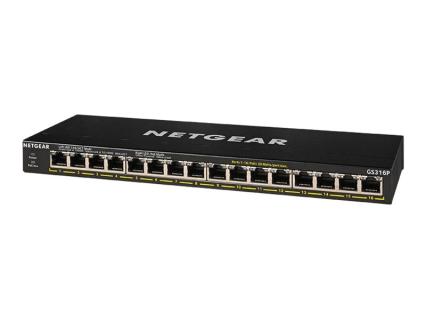 NETGEAR GS316P unmngd 16port Gigabit Ethern PoE+Switch, 115W PoE+bdgt, fanless,
