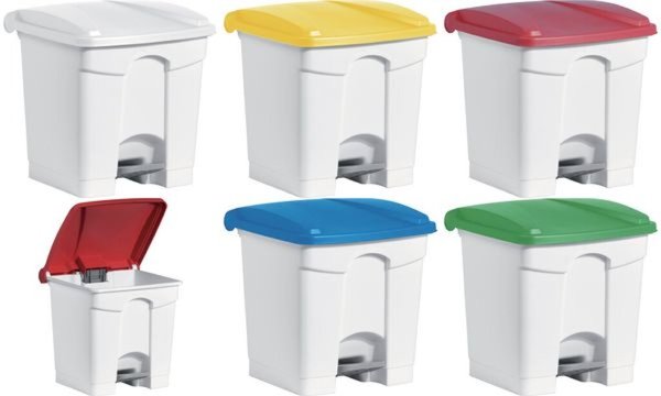 helit Tret-Abfalleimer the step, 30 Liter, weiß/rot (5690697)