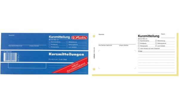 herlitz Formularbuch Kurzmitteilun g, 1/3 A4 quer (892158)