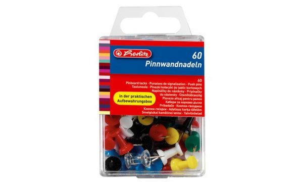 herlitz Pinnwand-Nadeln, farbig sor tiert, Inhalt: 60 Stück (8770406)
