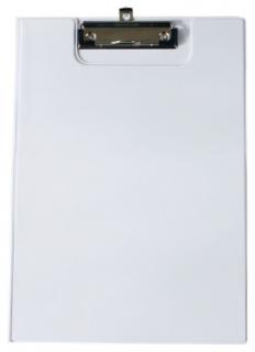 Klemmbrettmappe / Schreibmappe / Clipboard-Mappe A4 economy aus Graupappe, mit PVC-Folien Überzug, mit Drahtbügelklemme und Vorderdeckel, leinengeprägt, Farbe: weiss - 1 Stück