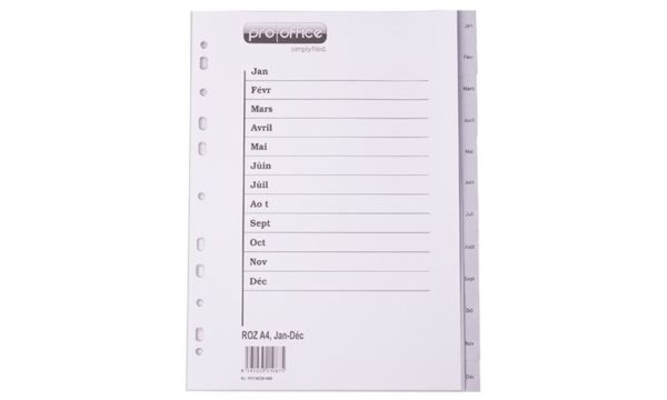 proOFFICE Kunststoff-Register, Mona te, A4, Jan.-Déc. (FR) (11174836)