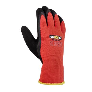 teXXor® topline Winterhandschuh POLYACRYL-MITTELSTRICK | Größe 9 - 11<br>Kat.2, mit gesandeter Latex-beschichtung, orange/schwarz